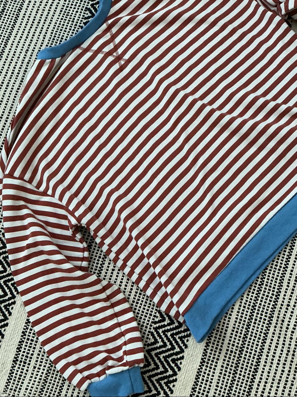 UEU Oversized Striped Crewneck Sweater with Blue Trim - Women's - Picture 3 of 6
